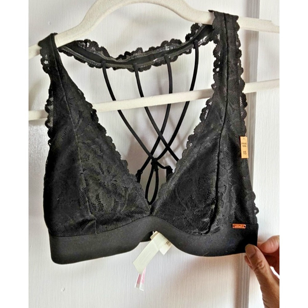 NWT VICTORIA'S SECRET‎ PINK strappy lace bralette halter lined black XS
